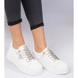White sneakers sneakers with silver zircons 1