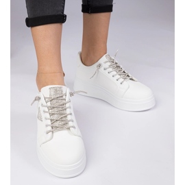 White sneakers sneakers with silver zircons 2