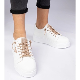 White sneakers sneakers with champagne zircons 2