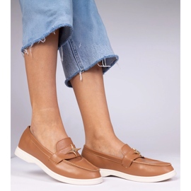 Brown women's loafers with a golden decoration 1
