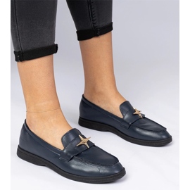 Navy womenal moccasins with a golden decoration blue 1
