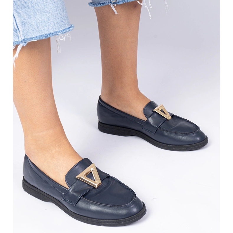 Navy women's loafers with an elegant decoration blue 1