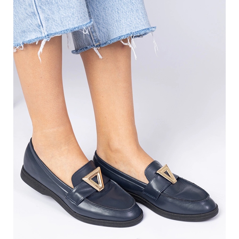 Navy women's loafers with an elegant decoration blue 2