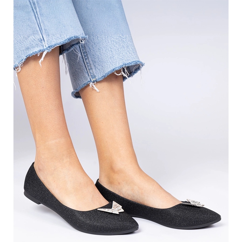 Black women's glitter ballerinas with a butterfly 1 Black women's glitter ballerinas with a butterfly 1