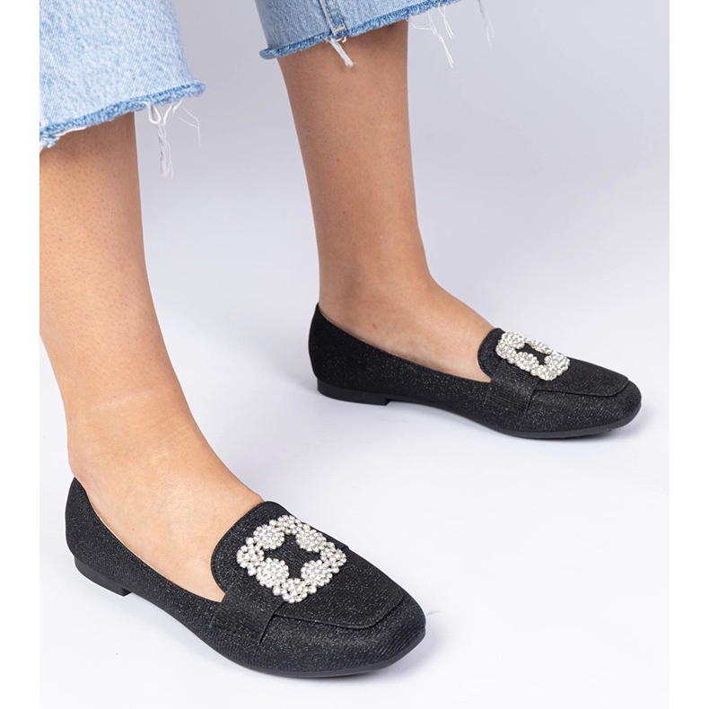 Black glitter loafers with zircons 1 Black glitter loafers with zircons 1