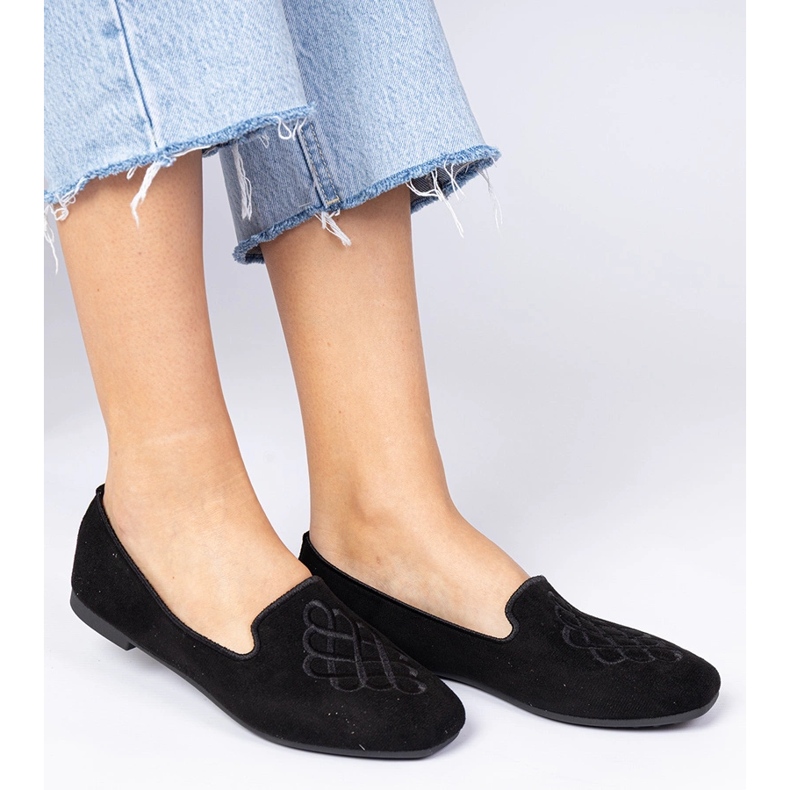 Black Women's Ekozamszowe ballerinas with embroidery 2 Black Women's Ekozamszowe ballerinas with embroidery 2