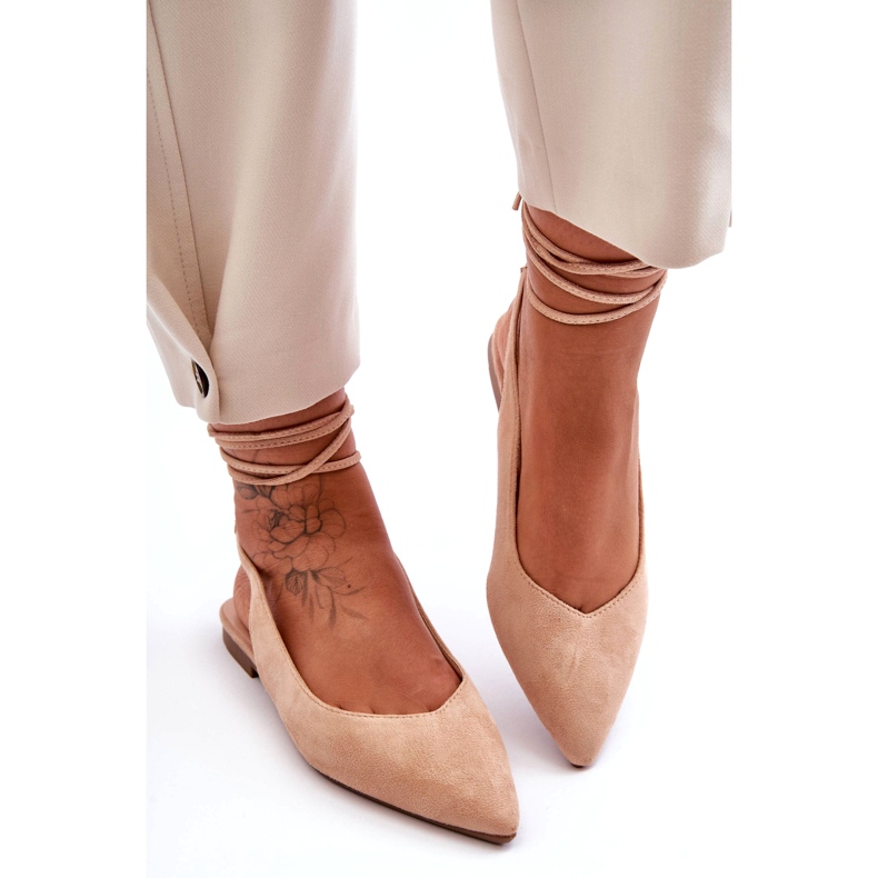 Women's suede tied beige-nude ballerinas 1