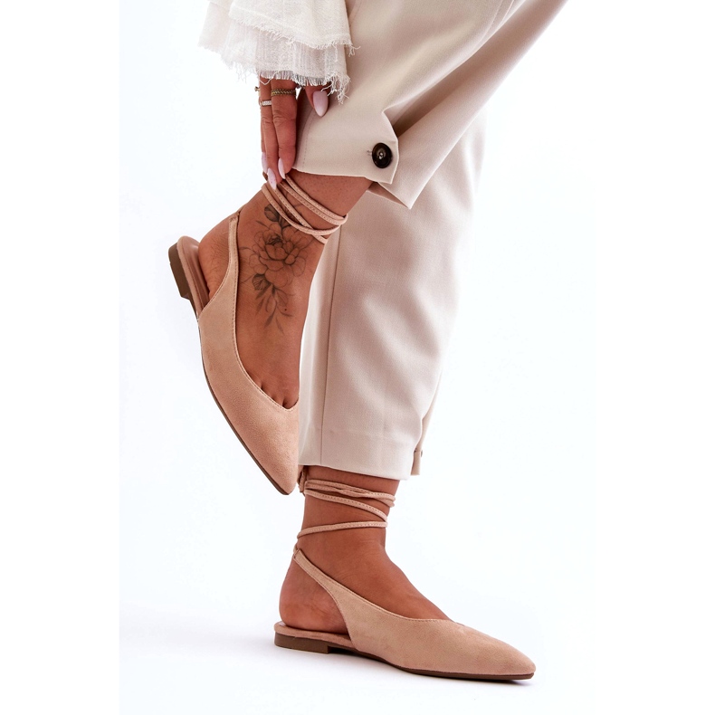 Women's suede tied beige-nude ballerinas 2