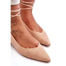 Women's suede tied beige-nude ballerinas 3