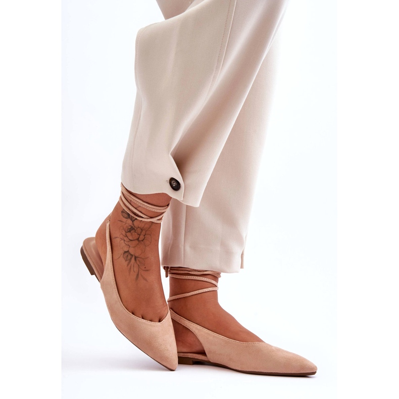 Women's suede tied beige-nude ballerinas 4