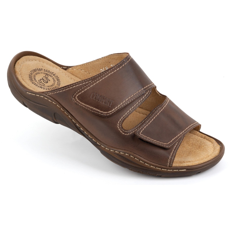 Olivier Classic men's leather flip flops 0048 brown 1