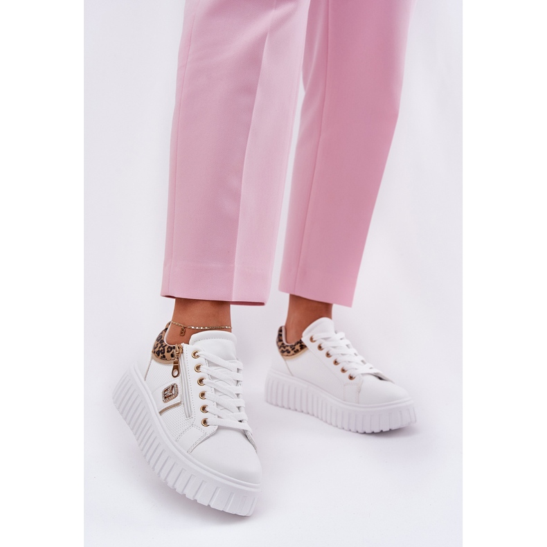 Women's sports shoes on platform with eco leather leopard leopard print white 2