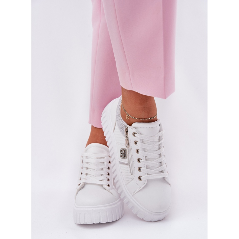 Women's sports shoes on platform with eco leather white 2 Women's sports shoes on platform with eco leather white 2