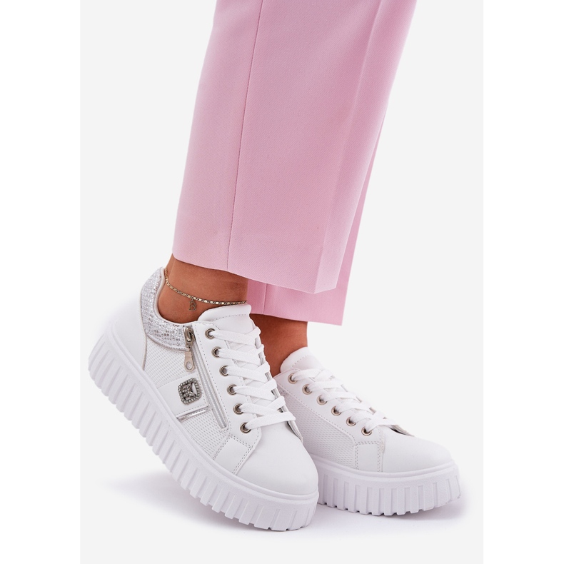 Women's sports shoes on platform with eco leather white 1 Women's sports shoes on platform with eco leather white 1