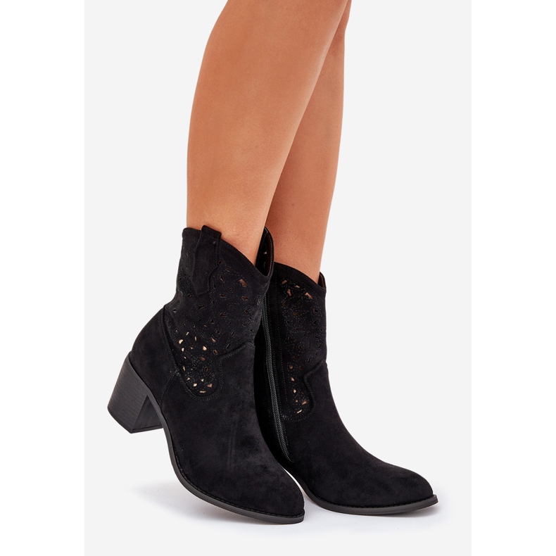 Openwork boots women's high heels s.barski HY51-125 black 1