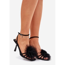 Women's sandals on a pin with feathers black 1 Women's sandals on a pin with feathers black 1