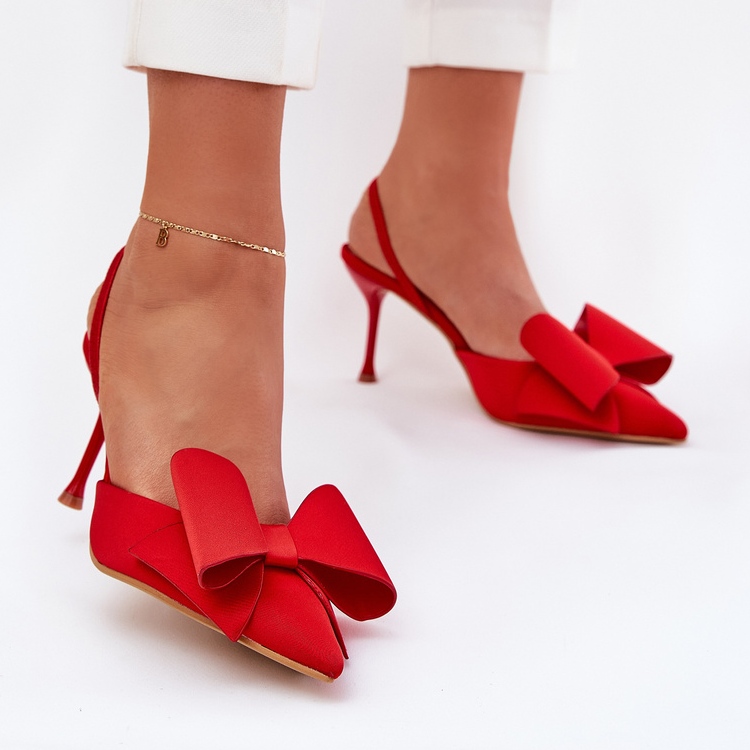High heels with bare heels and a bow red 2