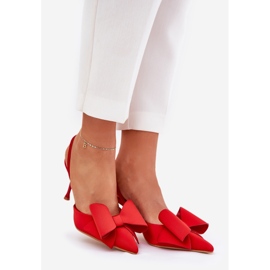 High heels with bare heels and a bow red 1