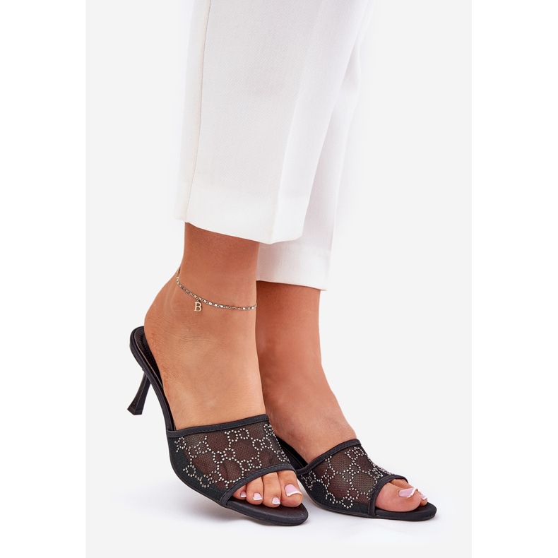 Decorated flip flops on the high heel black 1