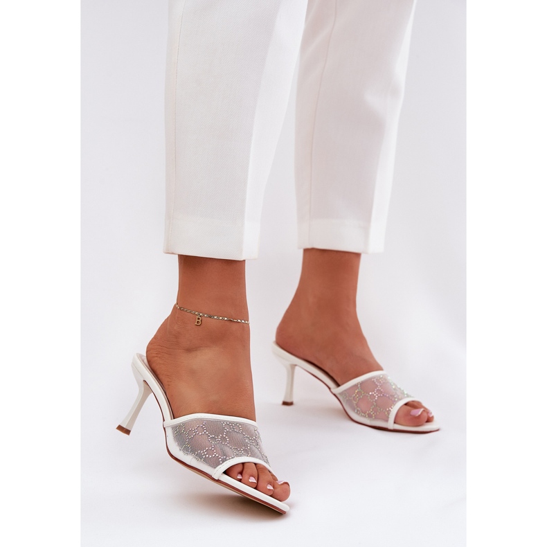 Decorated flip flops on the high heel white 2