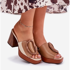 Women's flip flops with a Camel buckle brown 1