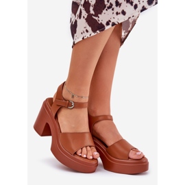 Women's sandals on a massive post and Camel eco leather platform brown 1