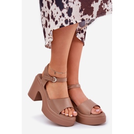 Women's sandals on a massive post and eco -skin beige 1