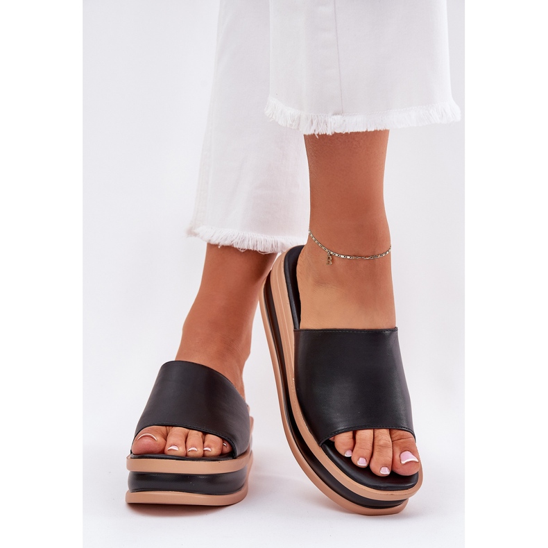 Classic women's slippers on the platform and black wedges 2