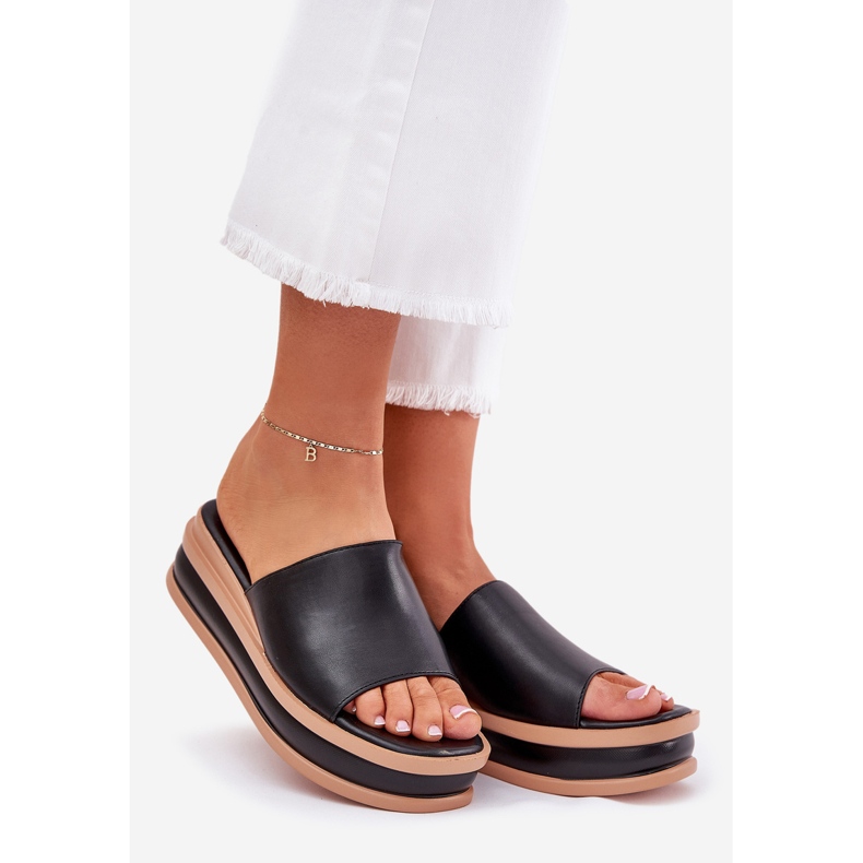 Classic women's slippers on the platform and black wedges 1