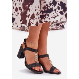 Women's sandals on the post with an ornament and black braid 1 Women's sandals on the post with an ornament and black braid 1