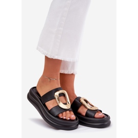 Women's flip flops on the platform with golden detail black 1