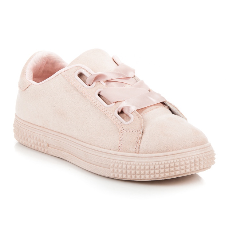 Suede sneakers tied with a ribbon pink 1