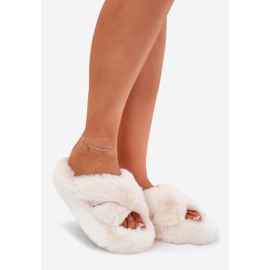 Women's fur slippers on a thick sole light beige 1