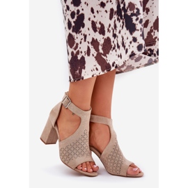 Sandals with an openwork pattern on the eco -suede pillar beige 1