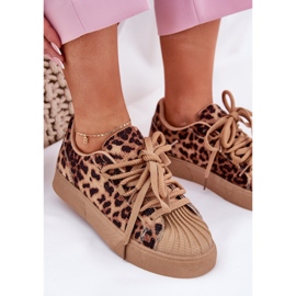 Women's sneakers with decoration on the platform leopard print brown 2