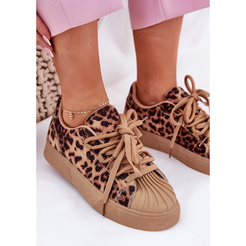 Women's sneakers with decoration on the platform leopard print brown 2