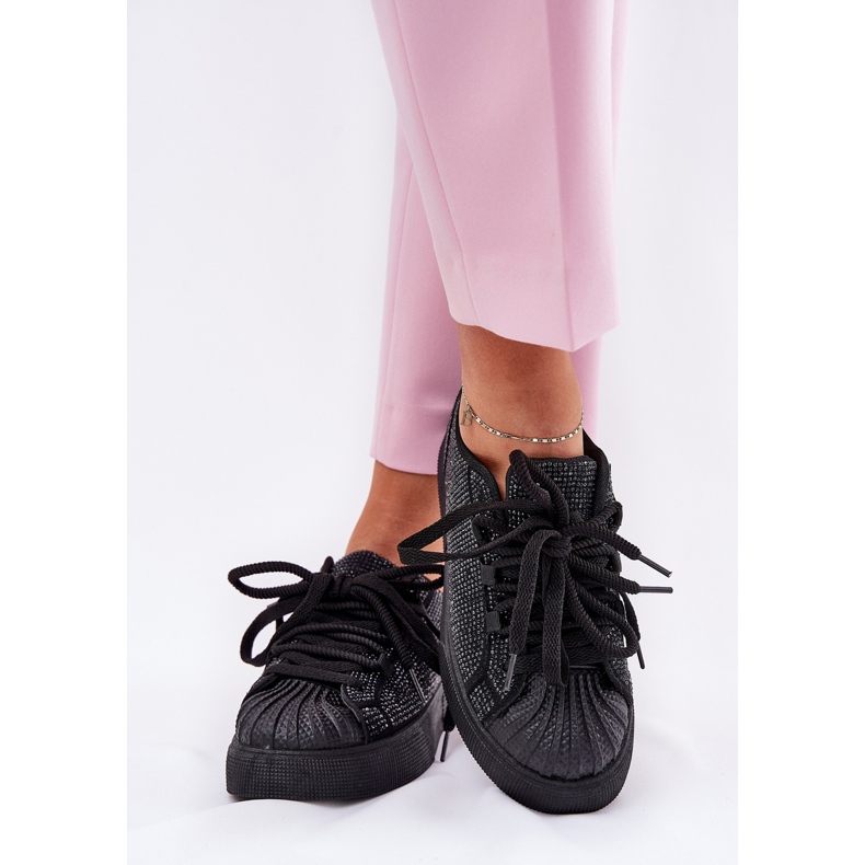 Women's sneakers with decoration on the platform black 2