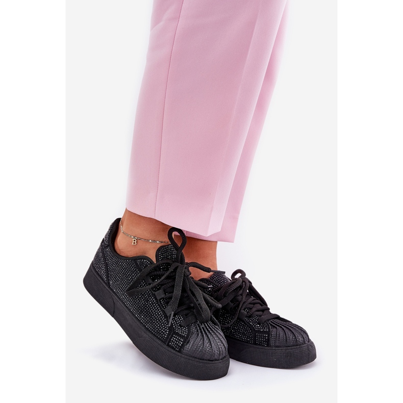 Women's sneakers with decoration on the platform black 1