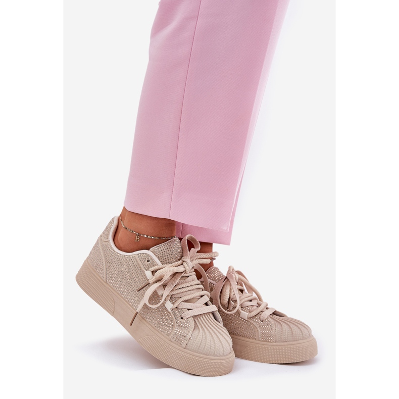 Women's sneakers with decoration on the platform beige 1