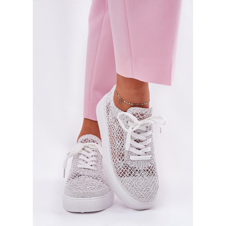 Women's braided sneakers on the platform white 2