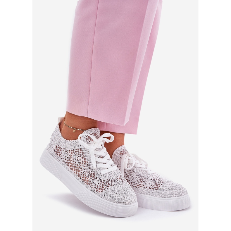 Women's braided sneakers on the platform white 1
