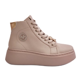 High Leather Women's Sneakers On The Platform Vinceza 66707 Beige 3