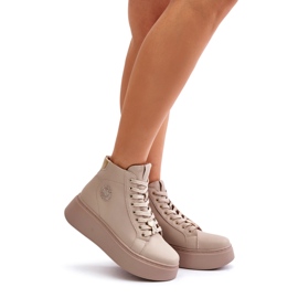 High Leather Women's Sneakers On The Platform Vinceza 66707 Beige 4