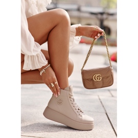 High Leather Women's Sneakers On The Platform Vinceza 66707 Beige 7