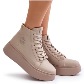 High Leather Women's Sneakers On The Platform Vinceza 66707 Beige 9