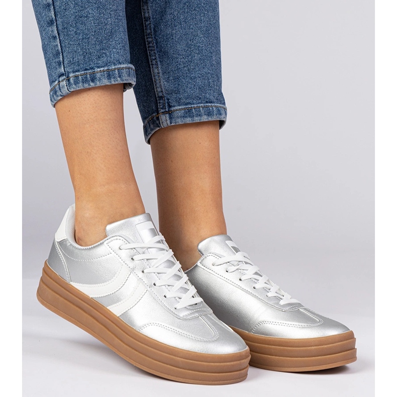 Silver sneakers women's sports sneakers on the platform 1