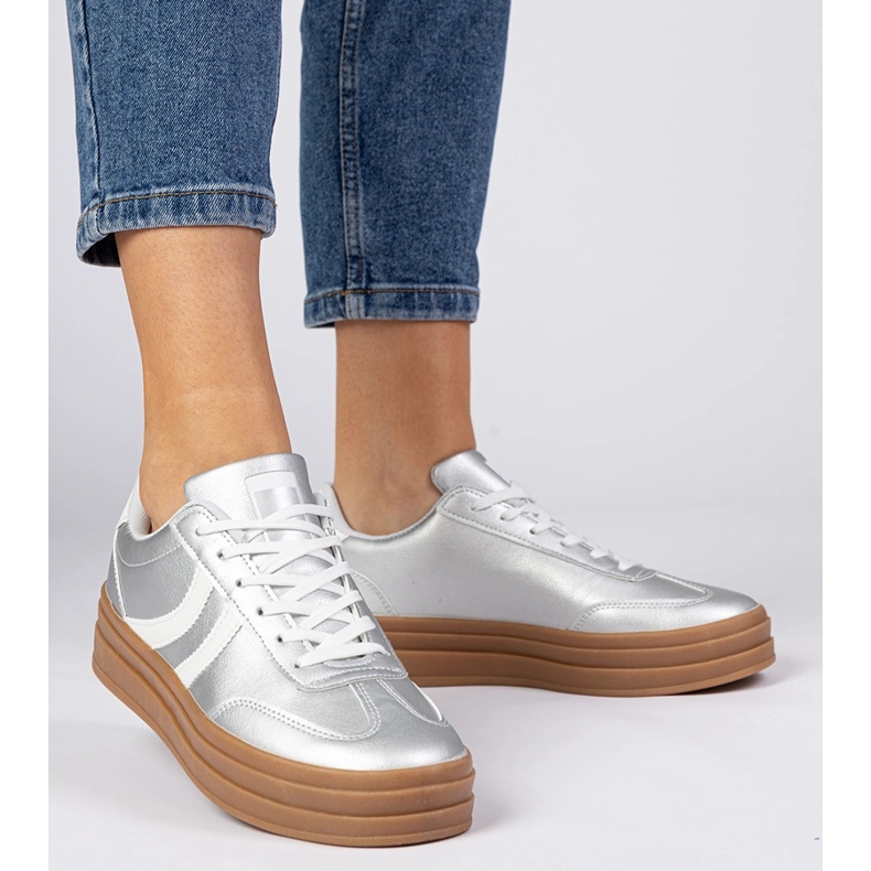 Silver sneakers women's sports sneakers on the platform 2