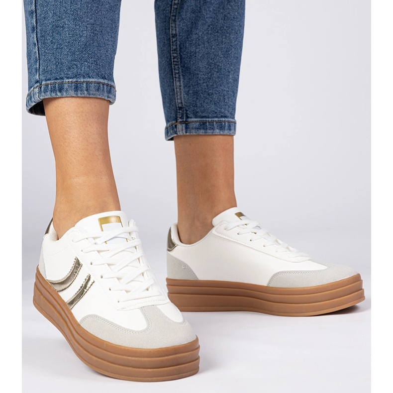 White sneakers women's sneakers with a golden addition 2
