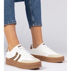 White sneakers women's sneakers with a leopard accessory 1