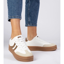 White sneakers women's sneakers with a leopard accessory 2